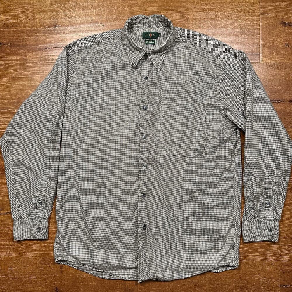 Vintage J Crew Oarsman Button Up Shirt Men M Classic Fit Herring Bone VTG Preppy